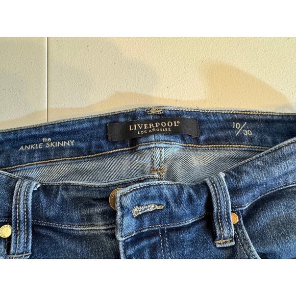 Liverpool Abby jeans blue denim high rise shredded hem Ankle Skinny  Sz 10/30 - Picture 8 of 11